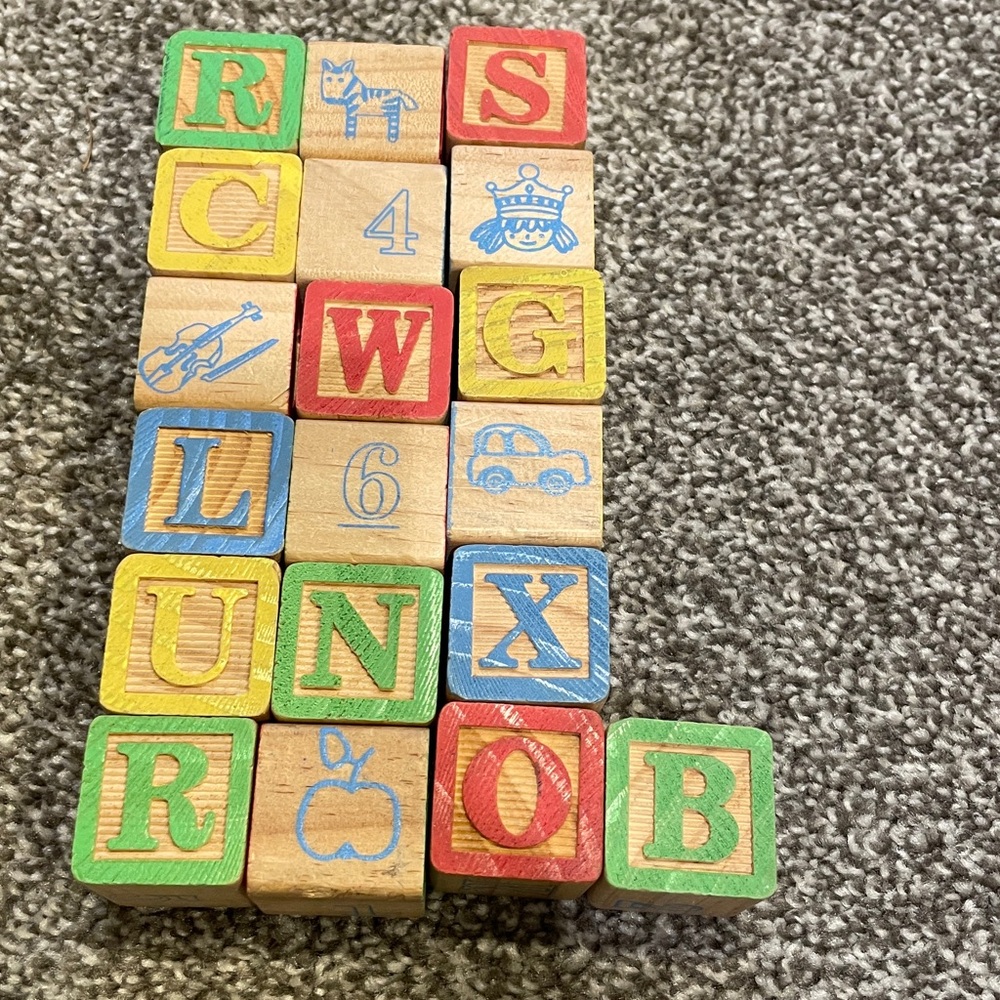 Vintage wooden blocks ABC alphabet 19 square